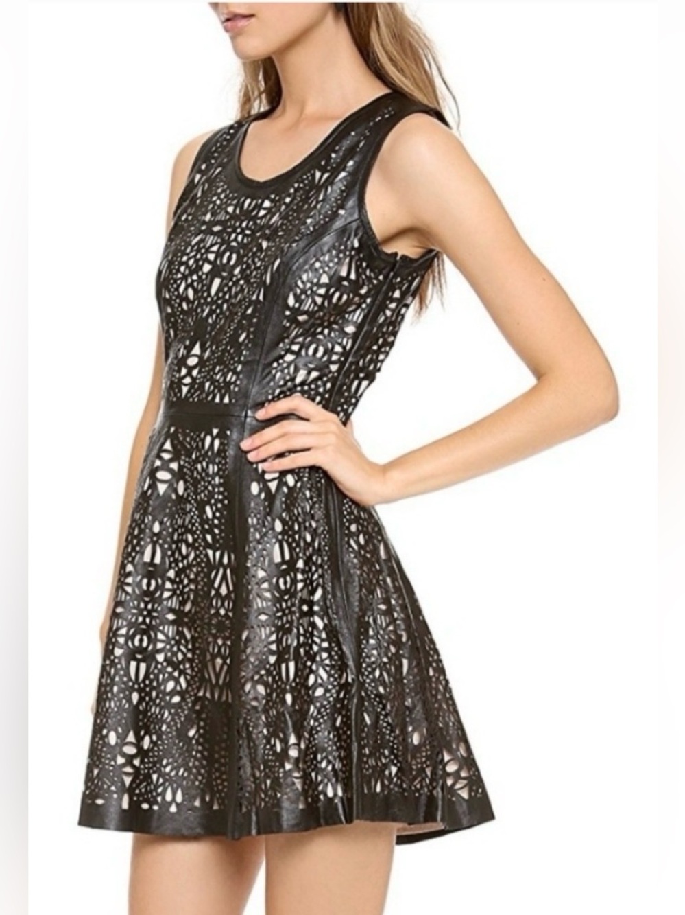 Parker Flavia Leather Cutout Little Black Dress, size S